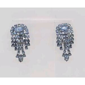 Vintage Earrings Blue Rhinestone Dramatic Long Dangle Movement Cinderella
